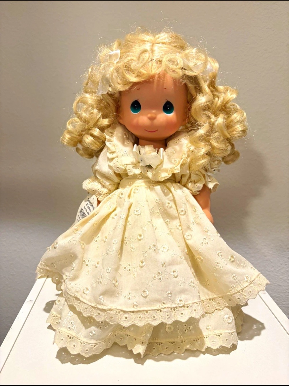 Precious Moments Blonde Curly Hair Doll in Cream Lace Dress